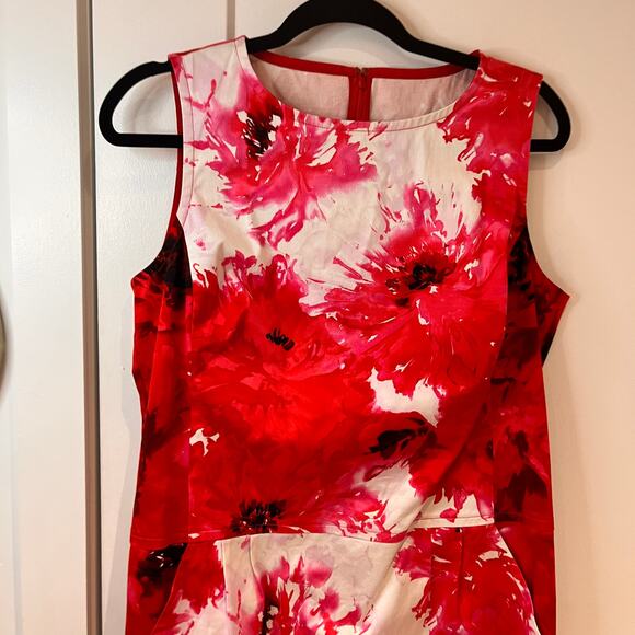 St John Red Floral Sleeveless Shift Mini Dress Sz 10 - Picture 3 of 10